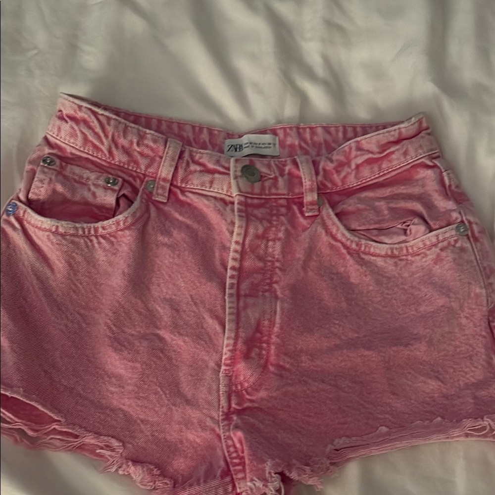 Zara Pink Jean Shorts Distressed Vintage Style